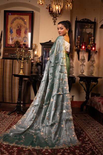 Cerulean Blue Roop Silk Tissue Saree with Gotapatti Handwork