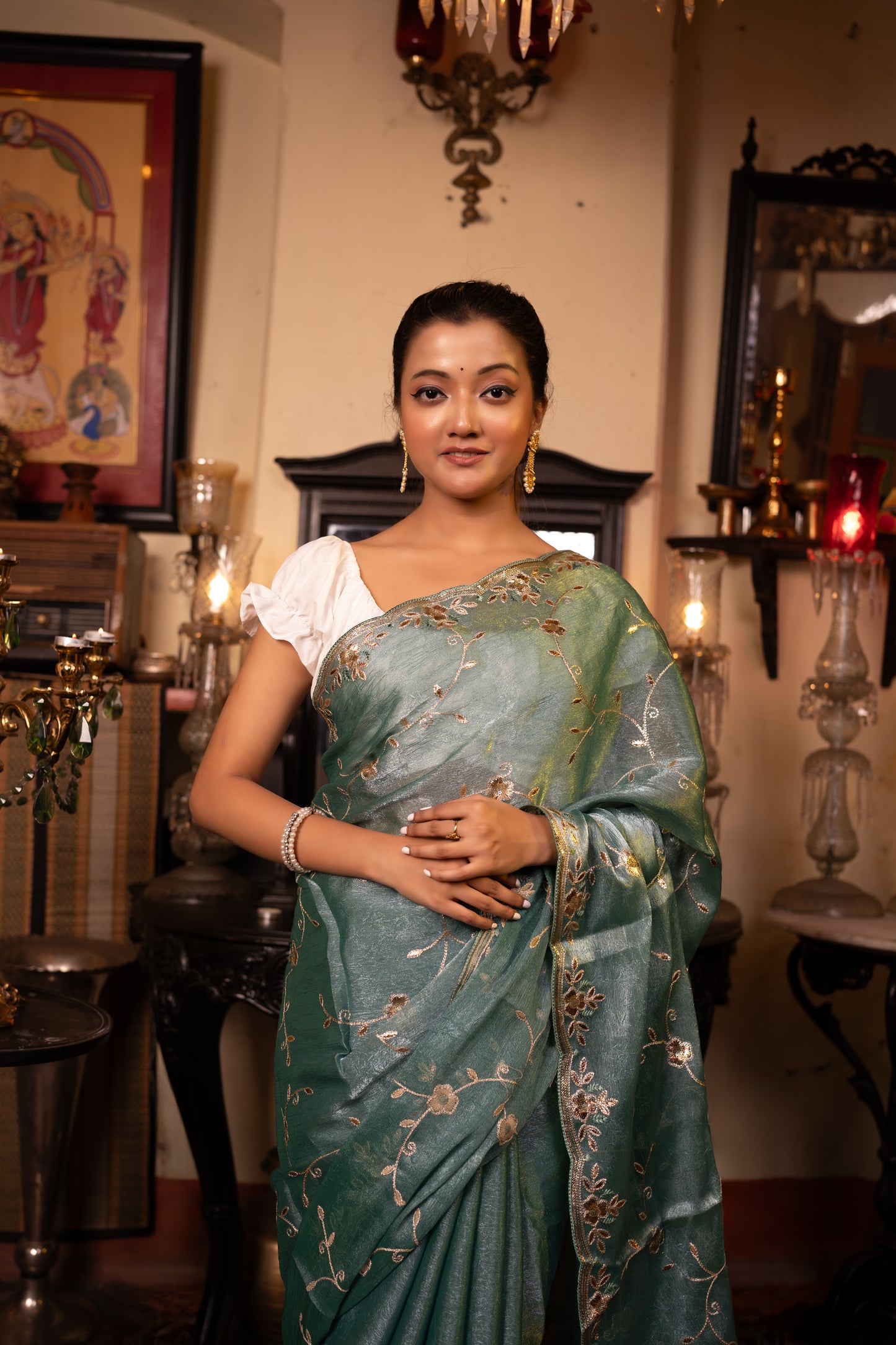 Cerulean Blue Roop Silk Tissue Saree with Gotapatti Handwork